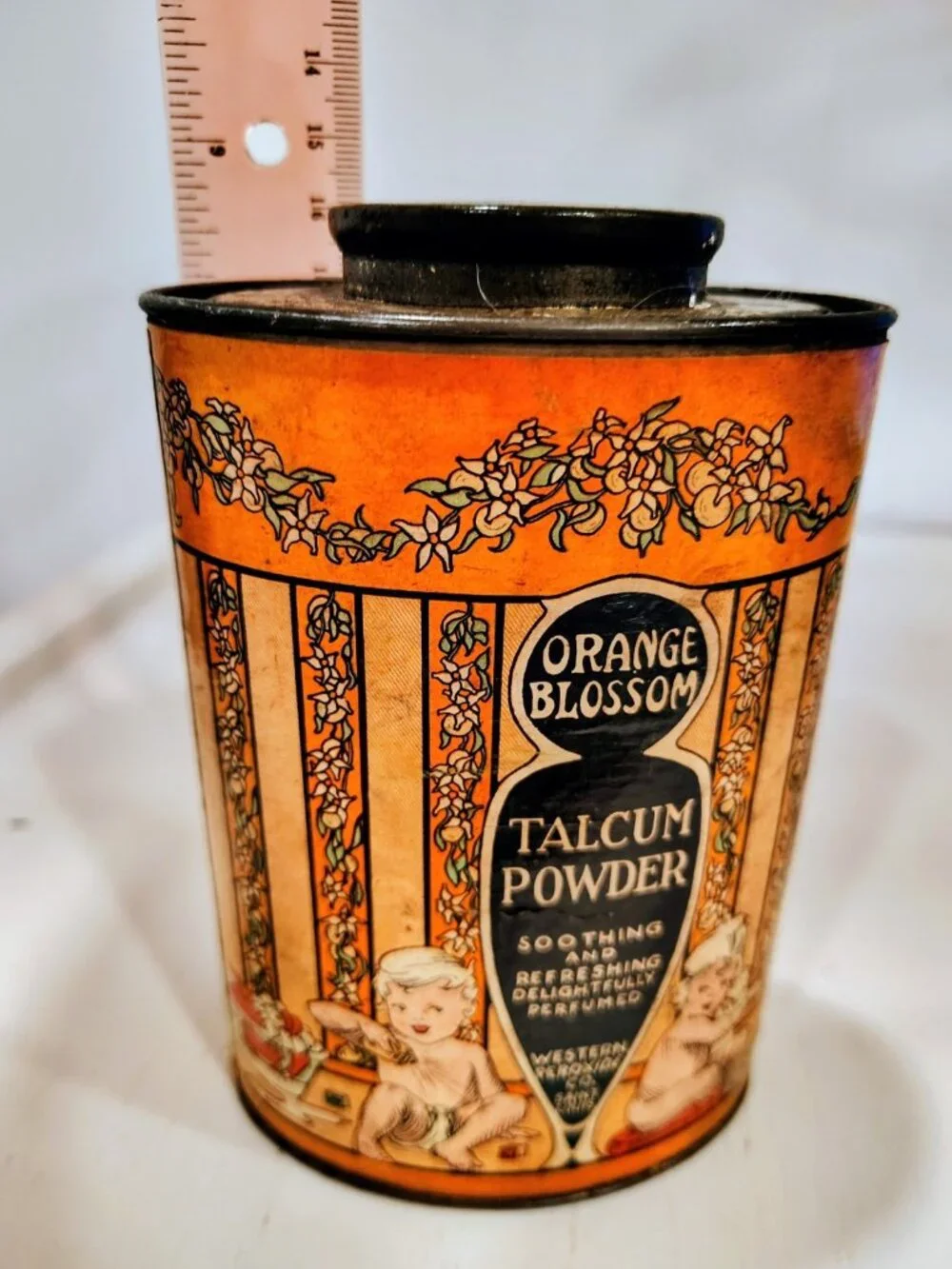 Vintage 1910-1920 Orange Blossom Talcum Powder Oval FULL Tin